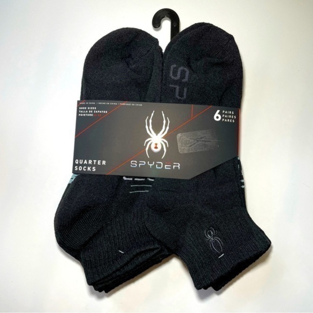 Spyder men’s quarter socks 6 pairs size 6-12 black gray
